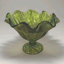 Vintage Emerald Green Blown Glass Ruffled Epergne Vase with Flared Ruffle Bowl — listing 2