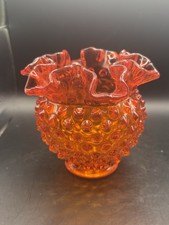 Fenton Amberina/Tangerine Thumbprint Ruffled Crimped Bowl, 8 inch — listing 6