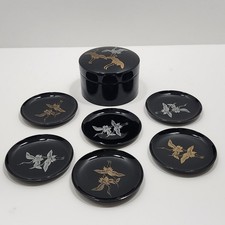 Japan Airlines (JAL) Black Lacquer Trinket Box with Gold & Silver Flying Crane Motif — listing 2