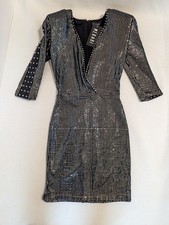 Silver Sequin Mini Dress with Cowl Neckline and Black Bow Straps — listing 2