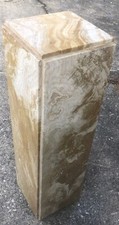 Pair Italian Solid Marble Column Table Lamps with Brass Detail & Custom Diane Hand-Sewn Silk Shades, 36in — listing 3