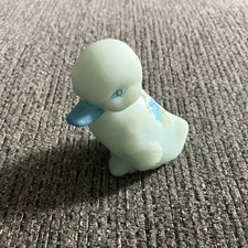 Blue Satin Milk Glass Figural Covered Dish with Chick/Bird Finial on Tri-Leg Base — listing 6