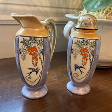 Vintage Porcelain Creamer and Sugar Bowl with Pink Rose Transfer Decoration and Gold Trim — listing 3