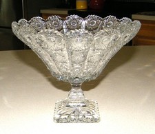 Cut Crystal Compote Bowl on Ornate Cast Metal Pedestal Base with Hanging Prisms — listing 5