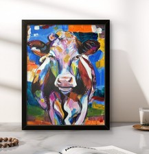 Colorful Impressionist Cow Portrait Painting, Framed — listing 5
