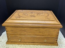 Vintage Oak Silverware Flatware Storage Chest with Two Drawers and Green Anti-Tarnish Felt Lining, listing 5