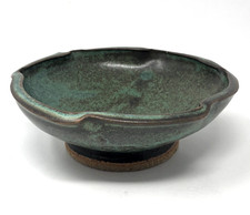 Studio Art Pottery Footed Bowl with Teal and Blue Drip Glaze — listing 6
