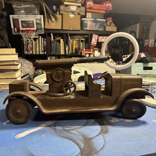 Antique Pressed Steel Model A Coupe Toy Car, Blue with Yellow Disc Wheels — listing 2