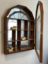 Oak Curved-Glass Curio Display Cabinet with Leaded Beveled Diamond Panels and Mirrored Back — listing 2