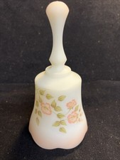 Fenton Custard Satin Glass Hand-Painted Bell with Roses — listing 2