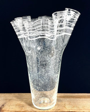 Mid-Century Modern Tall Blue Swirl Murano-Style Glass Table Lamp with Wood Base — listing 5
