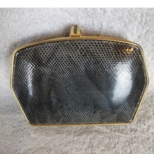 Vintage Cobalt Blue Snakeskin-Embossed Frame Clutch with Crossbody Strap, listing 3