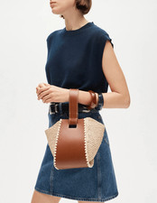 Raffia Straw & Leather Drawstring Bucket Bag — listing 4