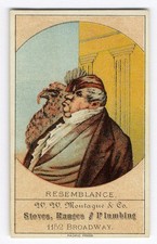 Antique Victorian Comic Trade Card - Boy Pushing Stubborn Donkey There's handwriting or a poem — listing 5