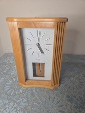 Vintage Quartz Wood Mantel Clock with Roman Numeral Dial and Ornate Brass Corners — listing 2