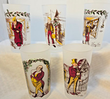 Hazel Atlas Charles Dickens Frosted Glass Tumbler & Rocks Glass Set