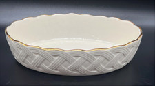 Lenox Ivory China Small Basket with Handle and Embossed Rose Pattern, Gold Trim — listing 4