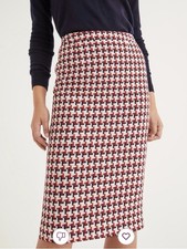 Houndstooth Pencil Skirt with Leather Buckle Waistband, Tan/Brown — listing 4