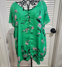 Premise Woman "Florence" Olive/Black Leaf-Print Bell-Sleeve Knit Top, Size 1X — listing 6