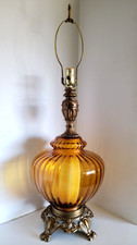 Vintage Hollywood Regency Table Lamp with Cream Glass Rose-Painted Font and Ornate Cast Metal Base — listing 6