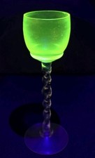 Vintage Uranium Glass Cordial / Small Wine Glass, Optic Panel Bowl, 4.5" Tall — listing 6