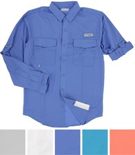 Columbia PFG Short Sleeve Fishing Camp Shirt with Barracuda/Fish Print in Rust Orange — listing 2