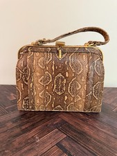 Vintage Cobalt Blue Snakeskin-Embossed Frame Clutch with Crossbody Strap