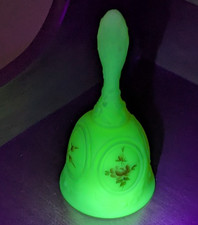 Fenton Custard Satin Glass Hand-Painted Bell with Roses — listing 3