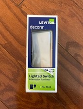 Leviton Decora Single Pole Grounding Lighted Rocker Switch, White, 15A-120V, Model 104-05611-2WS, listing 6
