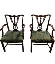 Vintage Chippendale-Style Carved Wood Dining Armchair with Shell Crest and Coral Velvet Seat