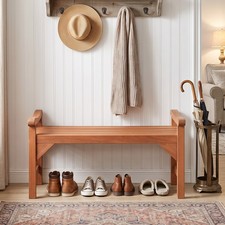 Wooden Curved-Seat Bench Stool with Two-Tone Finish and Splayed Legs — listing 4