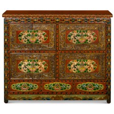 Tibetan Hand-Painted Polychrome Sideboard Cabinet with Tiger and Floral Medallions — listing 3