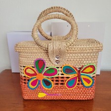 Orange and Hot Pink Handwoven Mexican Crossbody Bag with Tassels — listing 4