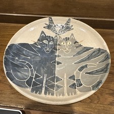 Handmade Studio Pottery Stoneware Mug with Blue Cat Design