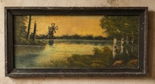 Digitally-Stylized Lakeside Park Landscape Art Print (Split-Rail Fence, Pier & Bare Tree) — listing 4