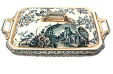 Antique Victorian Transferware Rectangular Covered Vegetable Dish / Tureen with Purple Floral Transfer — listing 6