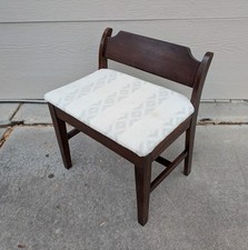 Vintage 1940s Art Deco Waterfall Mahogany Vanity Bench / Piano Stool with Floral Upholstered Seat — listing 3