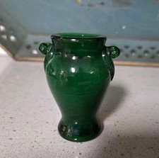 Boyd's Crystal Art Glass Miniature Emerald Green Handled Urn Vase — listing 4