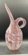Vintage Lefton Hand-Blown Red & White Swirl Art Glass Pitcher Vase — listing 3