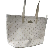 Caribbean Joe Tropical Print Canvas Tote Pocketbook, Multi with White Leather Trim — listing 2