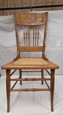 Antique Late Victorian Pressed Back Oak Side Chair with Spindle Back — listing 4
