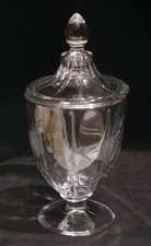 Vintage Pressed Glass Apothecary Jar with Ground Glass Lid, Pedestal Base — listing 2