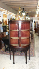 Edwardian mahogany cabinet Edwardian Mahogany Inlaid Display Cabinet with Arched Bonnet Top & Oval Mirror Door — listing 3