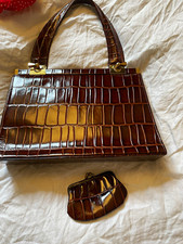 J by Jane Shilton Croc-Embossed Leather Top Handle Flap Handbag