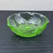 Green Depression Glass Center-Handled Sandwich/Tidbit Tray with Heart-Shaped Handle and Wheel-Cut Floral Etching — listing 4