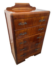 Art Deco Waterfall Highboy Dresser 4-Drawer with Bakelite Pulls