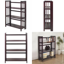 Folding 4-Tier Wooden Bookshelf with Mission-Style Slat Sides, Espresso Finish — listing 5
