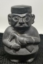 Pre-Columbian Style Chimu Blackware Stirrup Spout Whistling Vessel with Bird Figures