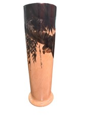 Vintage Cylindrical Ceramic Vase with Raised Bird & Floral Motif and Gilt Rim — listing 5