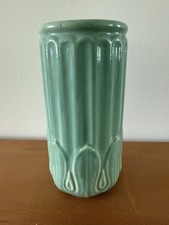 Green Ribbed Ceramic Pedestal Vase / Compote